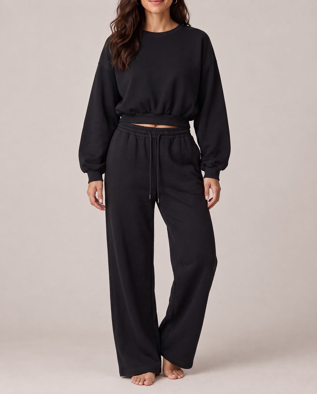 City Boxy Sweatshirt and City Straight-Leg Sweatpant in black, front view