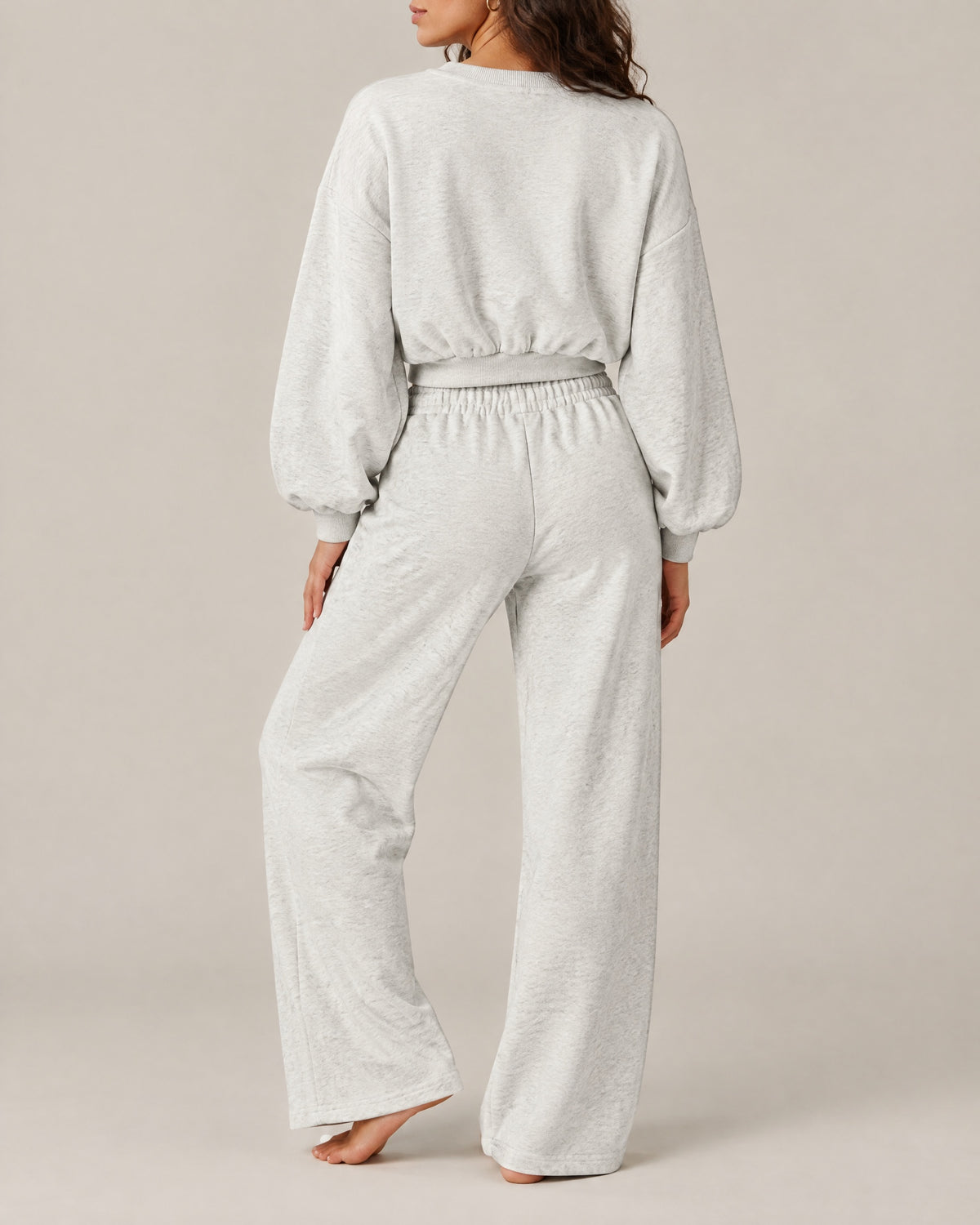 City Boxy Sweatshirt and City Straight-Leg Sweatpant in oat gray, back view