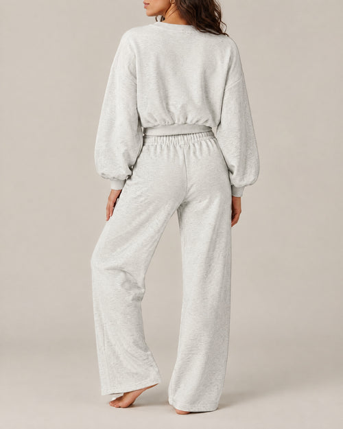 City Boxy Sweatshirt and City Straight-Leg Sweatpant in oat gray, back view