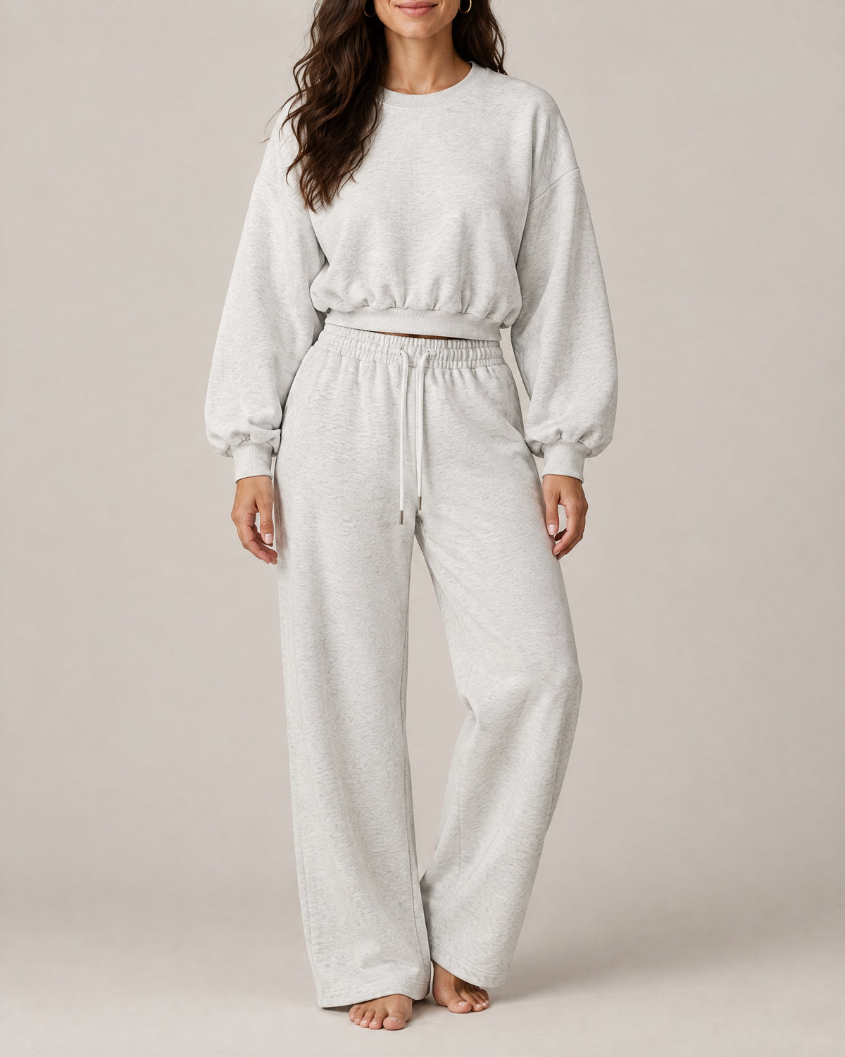 City Boxy Sweatshirt and City Straight-Leg Sweatpant in oat gray, front view