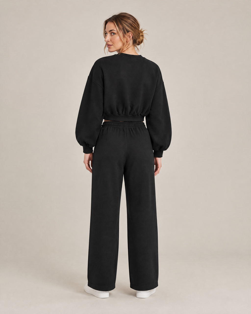 City Boxy Sweatshirt and City Straight-Leg Sweatpant in black, back view