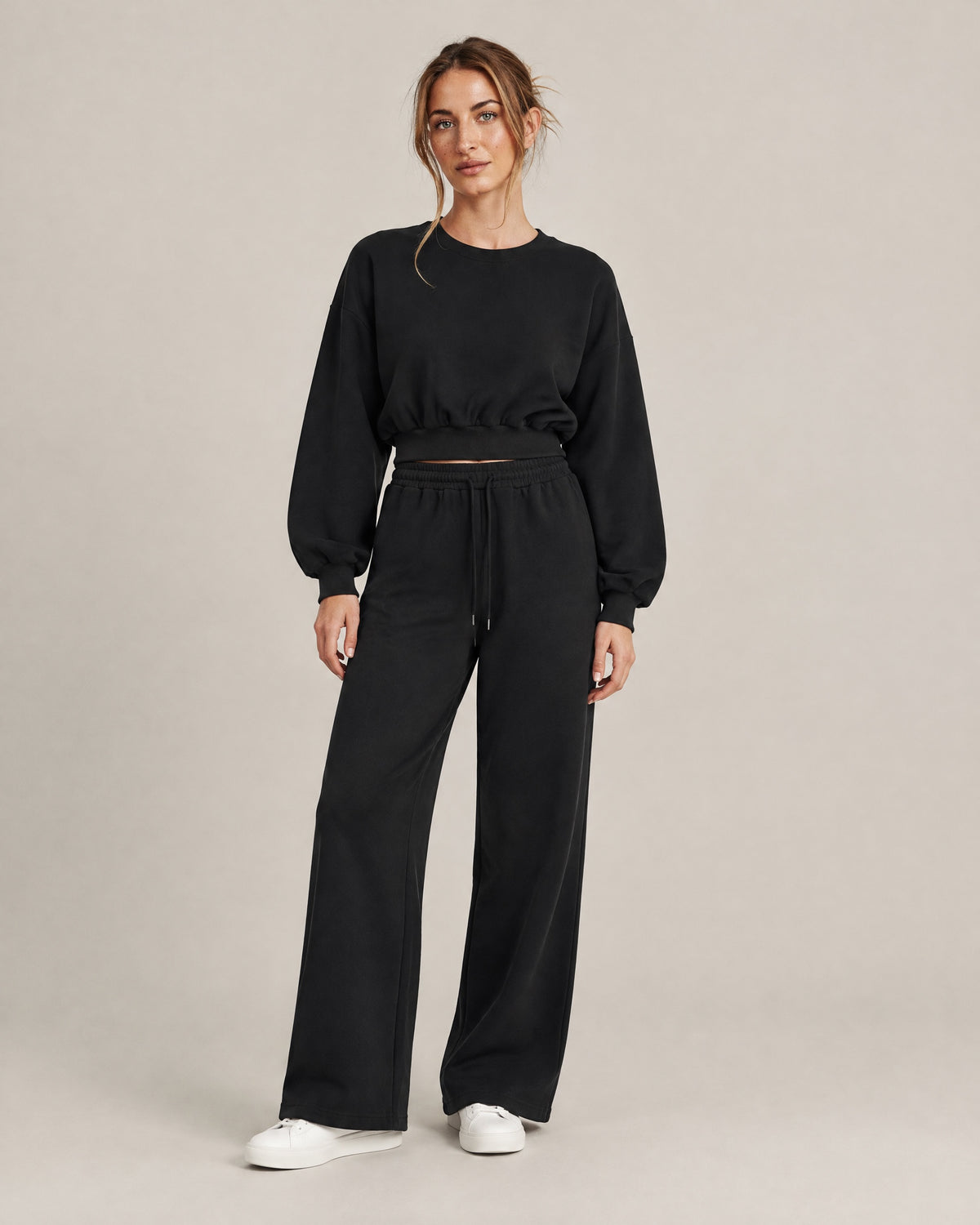 City Boxy Sweatshirt and City Straight-Leg Sweatpant in black, front view