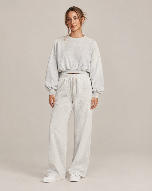 City Boxy Sweatshirt and City Straight-Leg Sweatpant in oat gray, front view