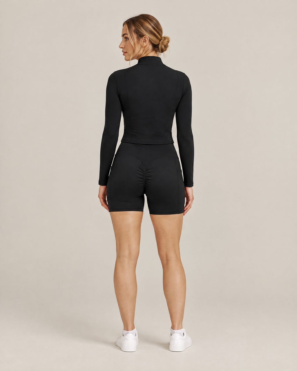 City Zip Jacket and City Pocket Short in black, back view