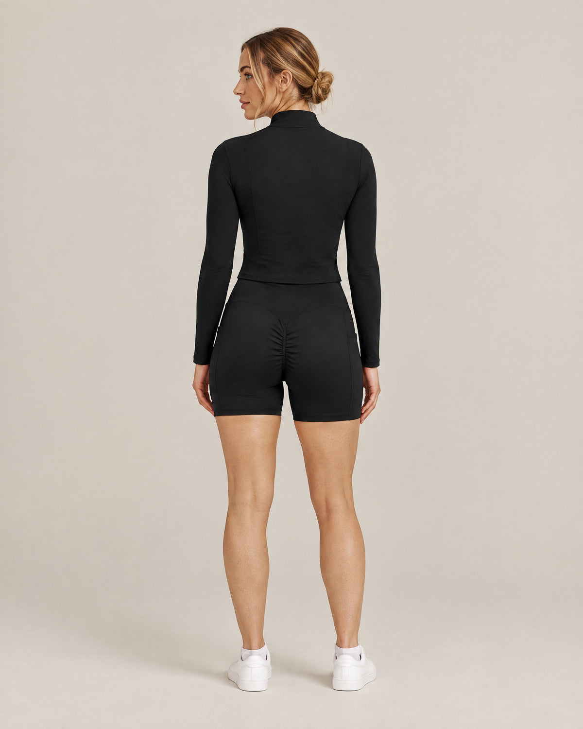 City Zip Jacket and City Pocket Short in black, back view
