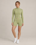 City Zip Jacket and City Pocket Short in gray green, front view