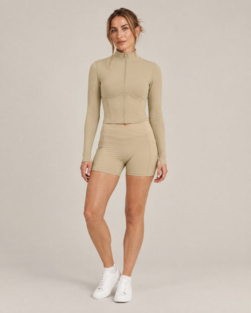 City Zip Jacket and City Pocket Short in khaki, front view