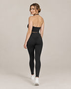 Pilates Ruched Top and Pilates Legging in black, back view