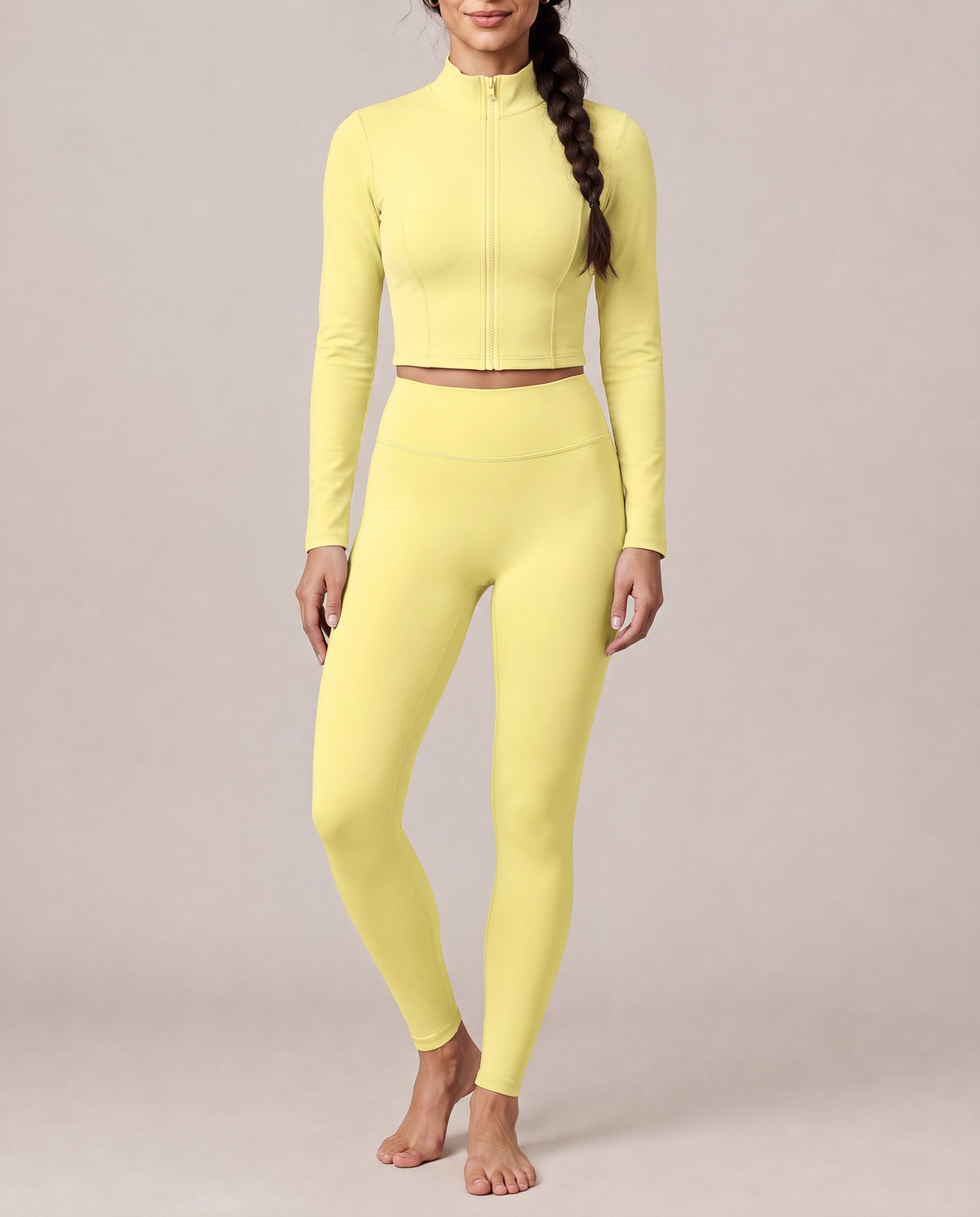 Pilates Cropped Jacket in yellow, front view