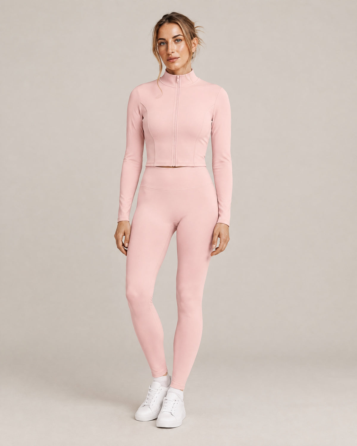 Pilates Cropped Jacket and Pilates Legging in pink, front view