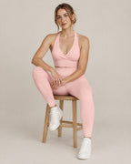 Pilates Ruched Top and Pilates Legging in pink, seated