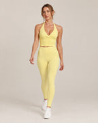 Pilates Ruched Top and Pilates Legging in yellow, front view