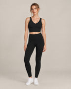 Studio V-Neck Bra and Studio Legging in black, front view