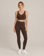 Studio V-Neck Bra and Studio Legging in brown, front view