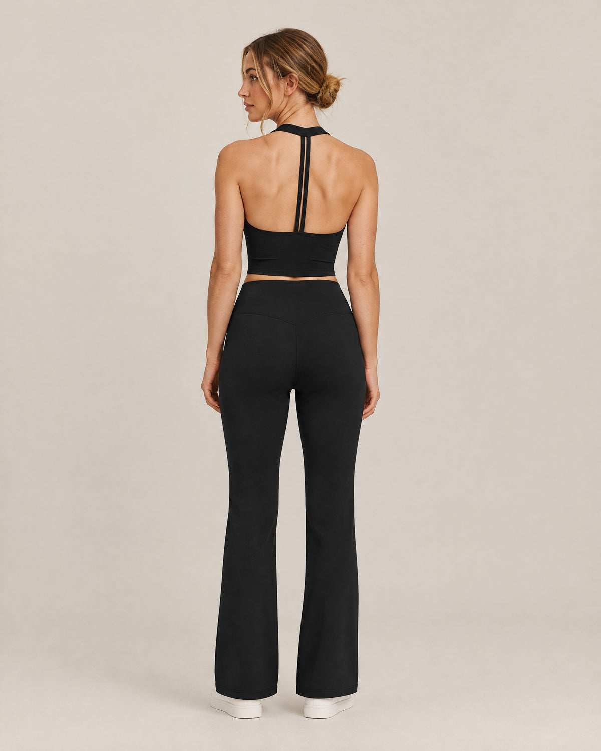 Yoga Halter Top and Yoga Pant in black, back view