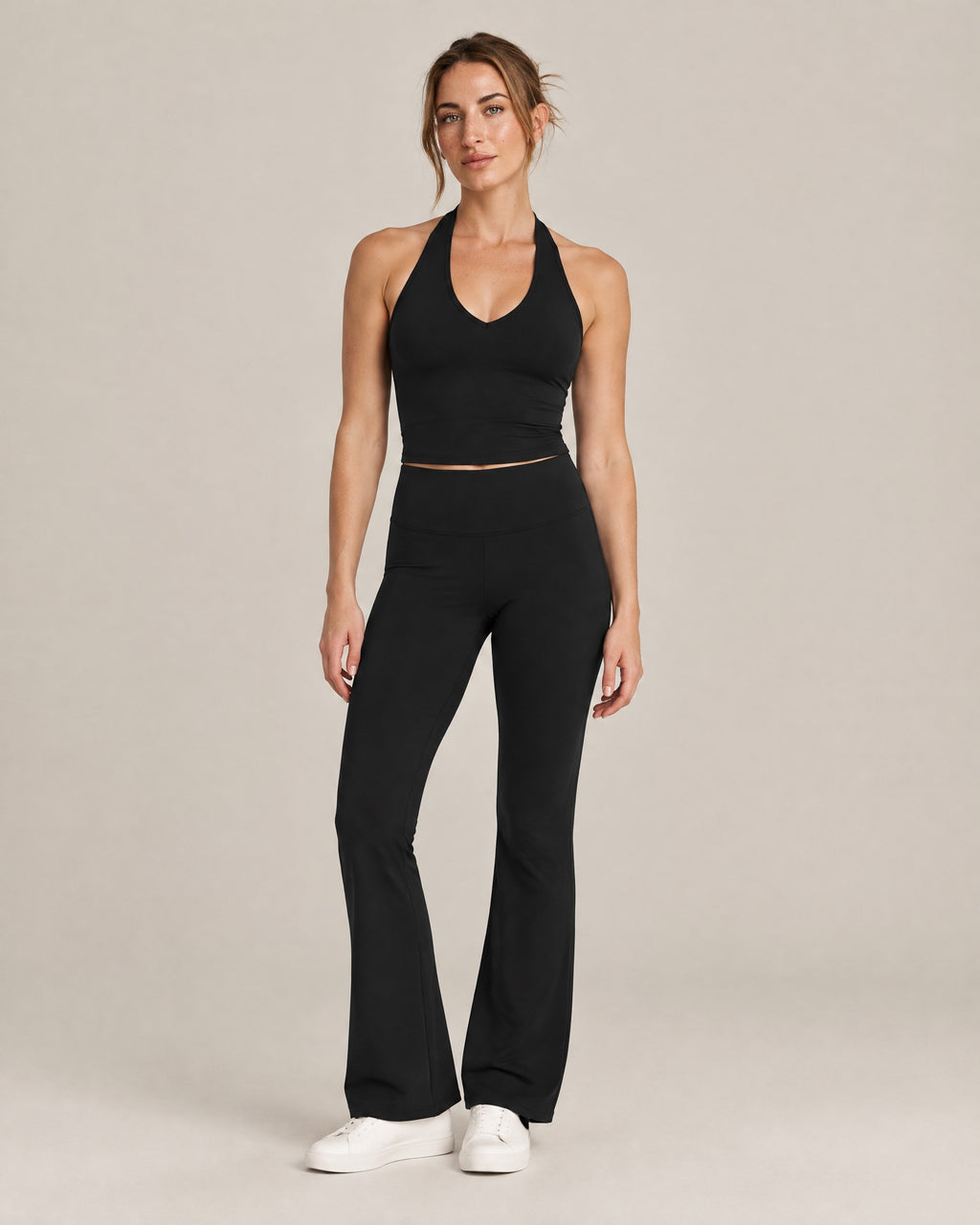 Yoga Halter Top and Yoga Pant in black, front view