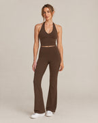 Yoga Halter Top and Yoga Pant in brown, front view