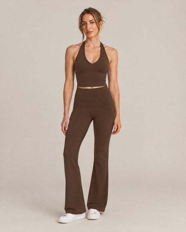 Yoga Halter Top and Yoga Pant in brown, front view
